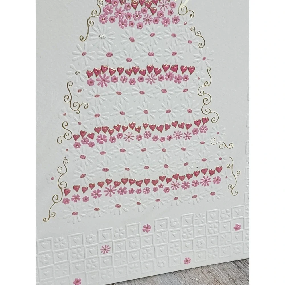 Papyrus RARE Turnowsky Wedding Cake Card Foiled Gold Trim Layered Floral Hearts